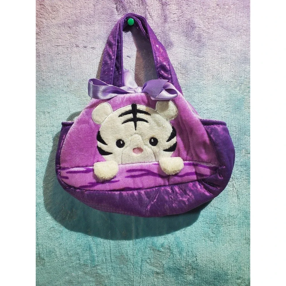 Purple Aurora Holographic Panda Plush Animal Tigger Blue Stuffed Carrier Bag